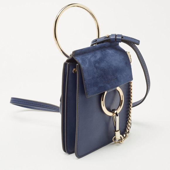 CHLOE Blue Leather and Suede Mini Faye Crossbody Bag - Picture 3 of 8